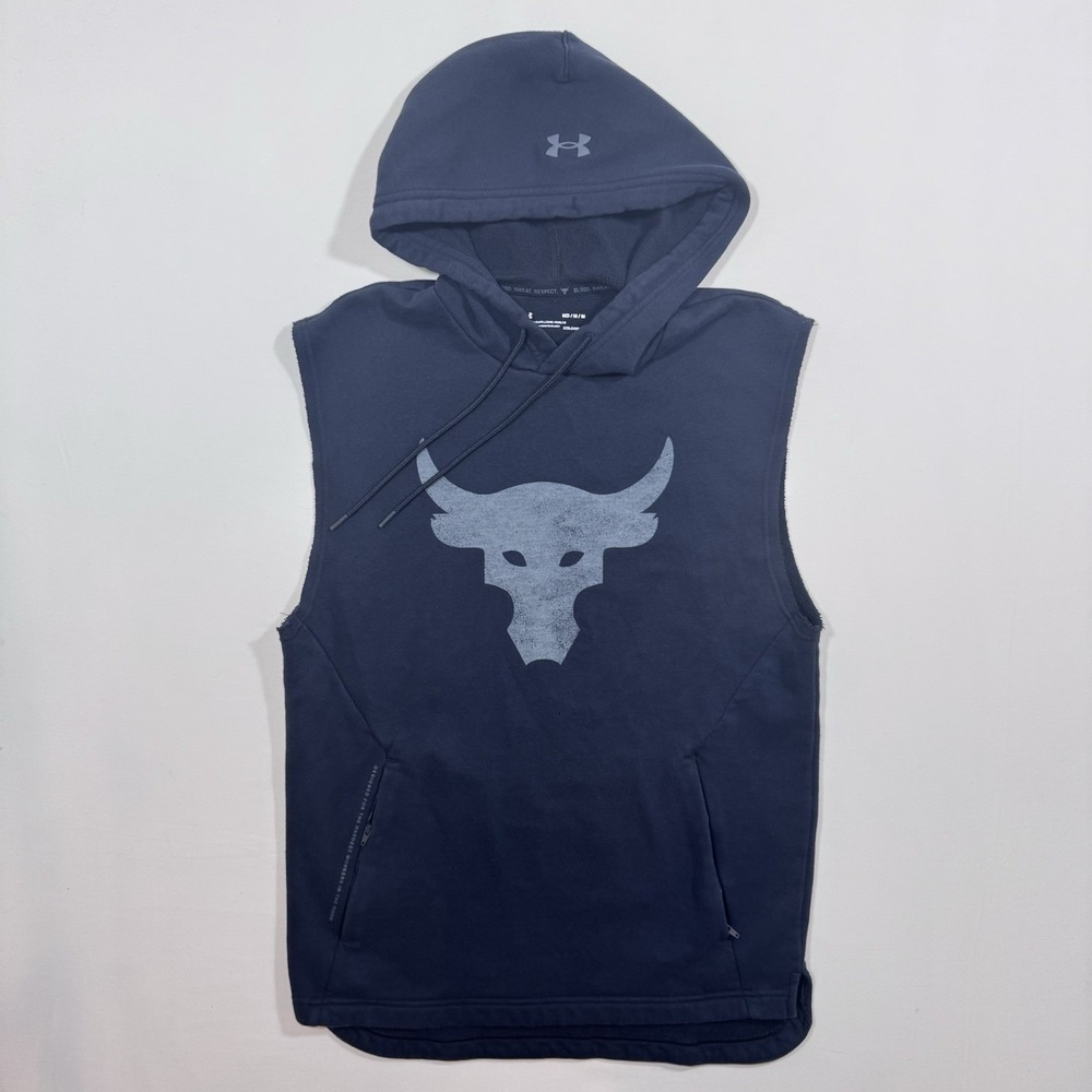 Under Armour Project Rock ColdGear Sleeveless Hoodie‎ M Black Brahma Bull Gym